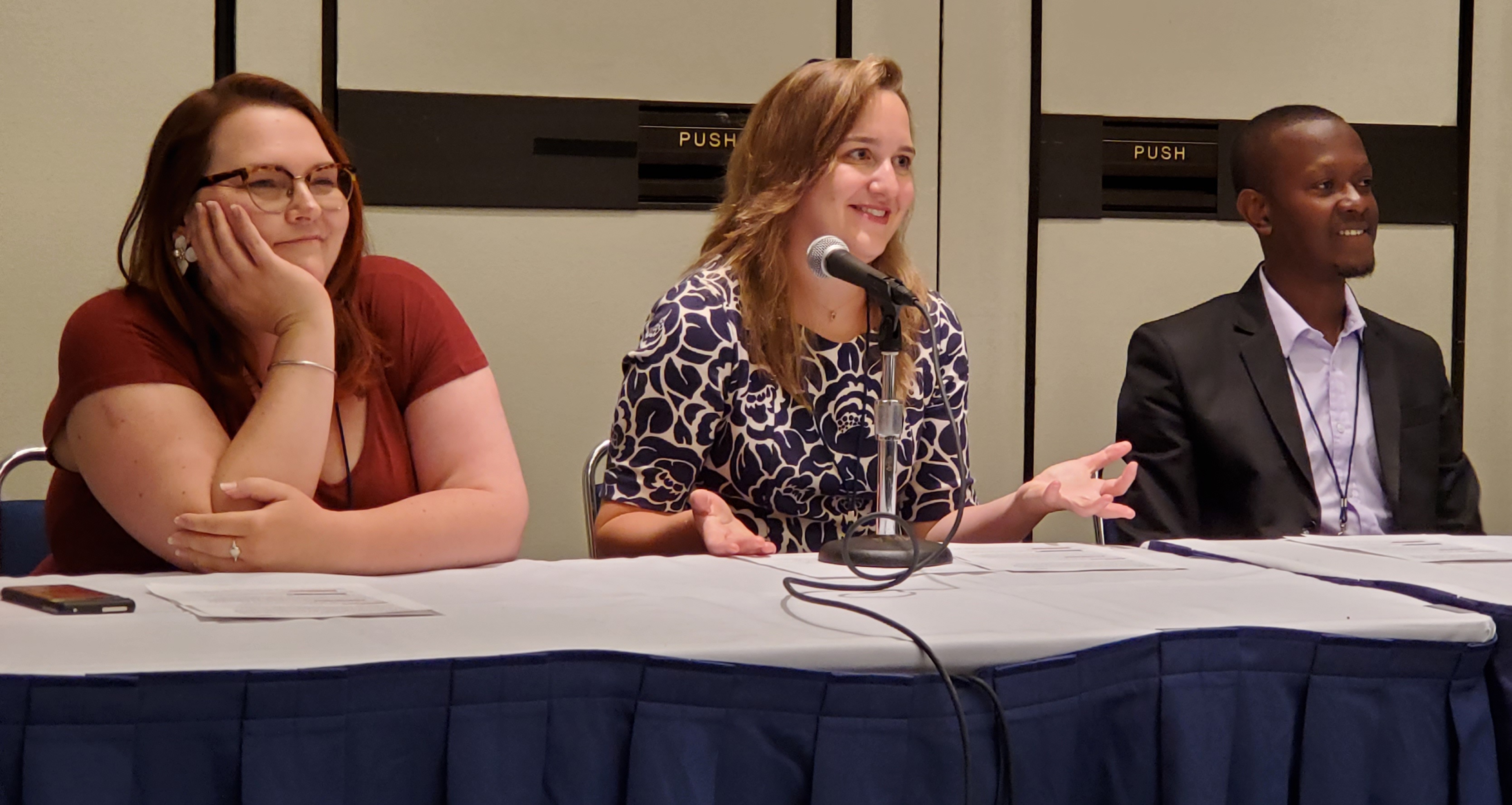 Three people on a panel