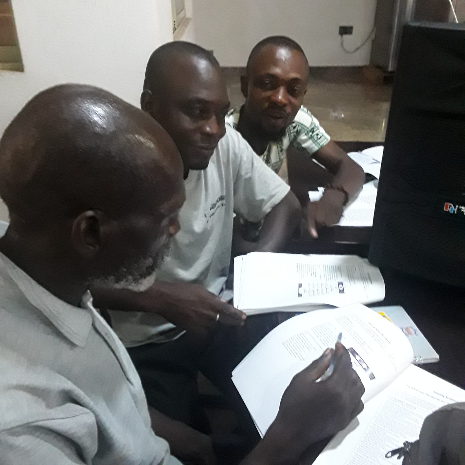Students reading documents