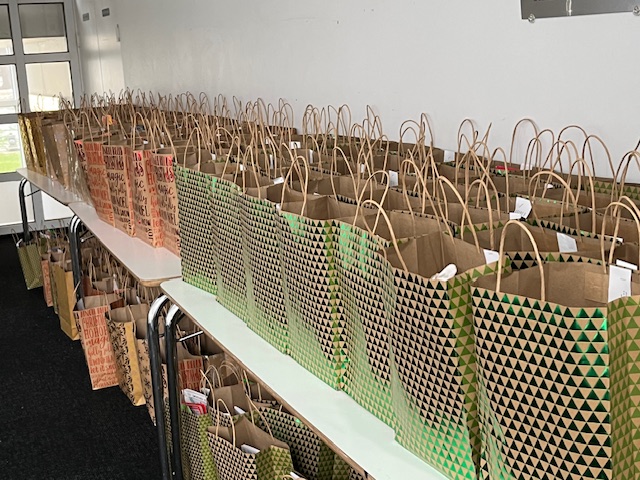 Rows and rows of gift bags