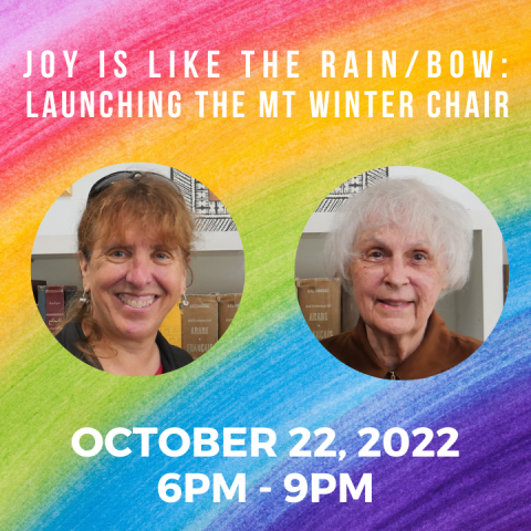 Graphic with rainbow showing Lisa Dahill and MT Winter