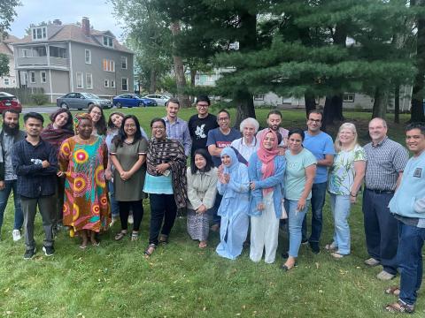 Students enjoying a welcome BBQ in fall 2022.