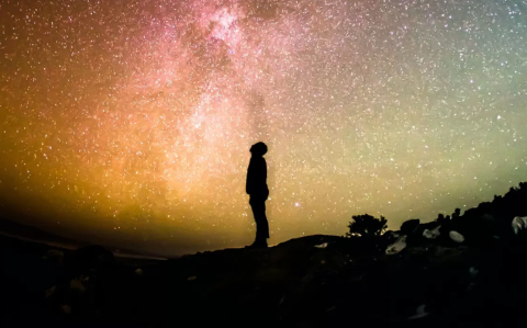 Person looking up at night sky